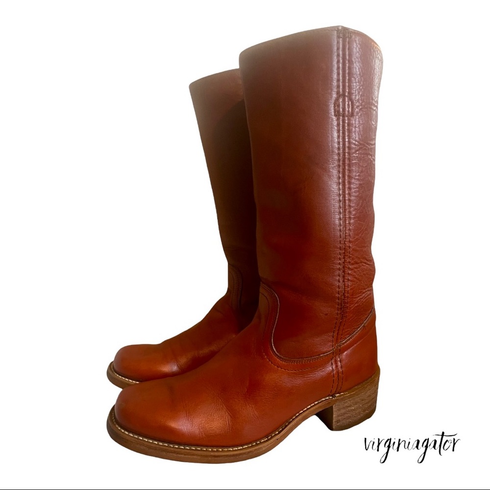 Frye Vintage 1970’s Iconic Leather Campus Tall Cognac Brown Boots